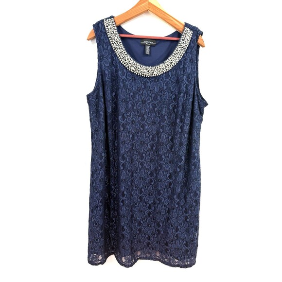 R & M Richards Embellished Lace Sheath Dress Plus Size 22W Navy Blue Cocktail - Picture 2 of 10